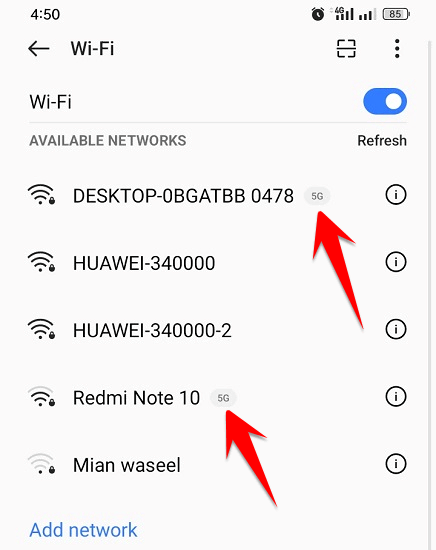 Check WiFi GHz on Android using Settings app