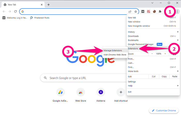 Go to Manage Extensions Chrome page