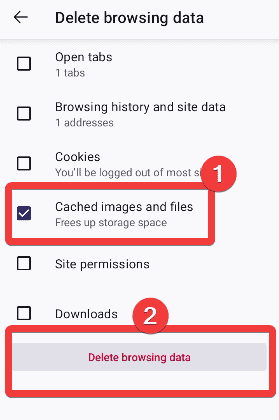 Tap Delete Browsing Data to Hard Refresh Android Firefox